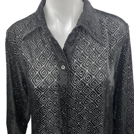 Guess Jeans Black Long Sleeve Semi Sheer Geometric Button Up Shirt Top Size M