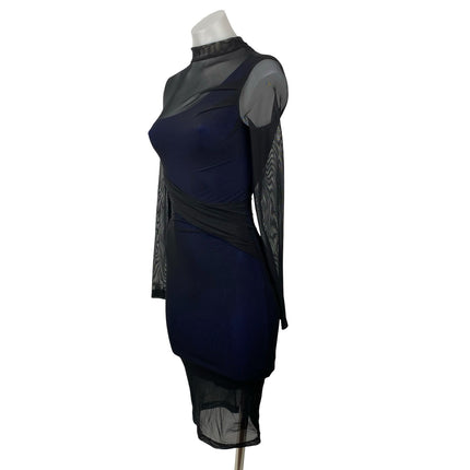French Connection Fast Mia Mix Media Illusion Sheer Mesh Mini Bodycon Dress Sz 0