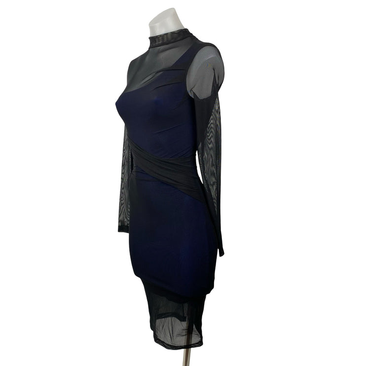 French Connection Fast Mia Mix Media Illusion Sheer Mesh Mini Bodycon Dress Sz 0