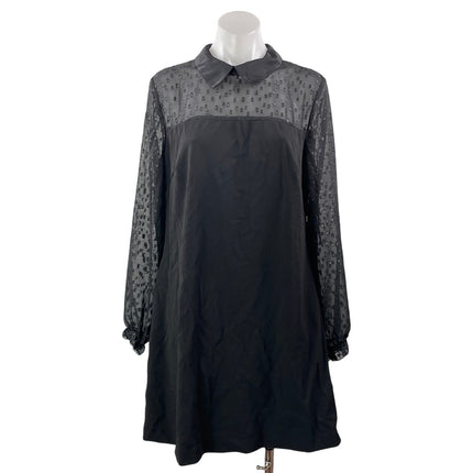Tommy Hilfiger Women's Black Long Sleeve Mesh Collar Shift Mini Dress Size 12