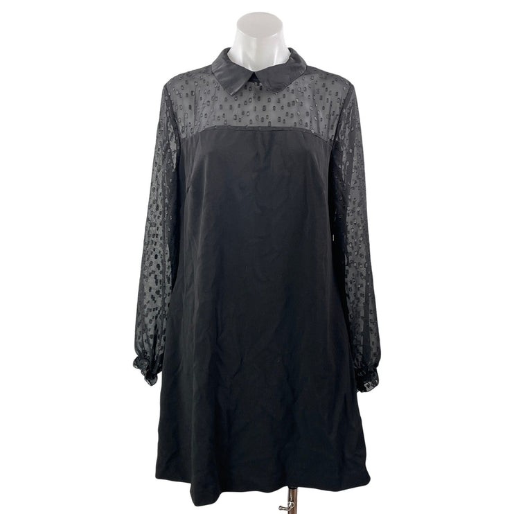 Tommy Hilfiger Women's Black Long Sleeve Mesh Collar Shift Mini Dress Size 12