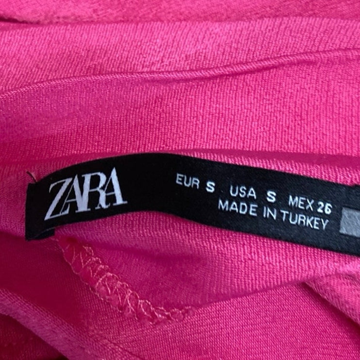 Zara Women's Pink Silky Satin Sleeveless Cowl Neck Cami Camisole Crop Tank Top S