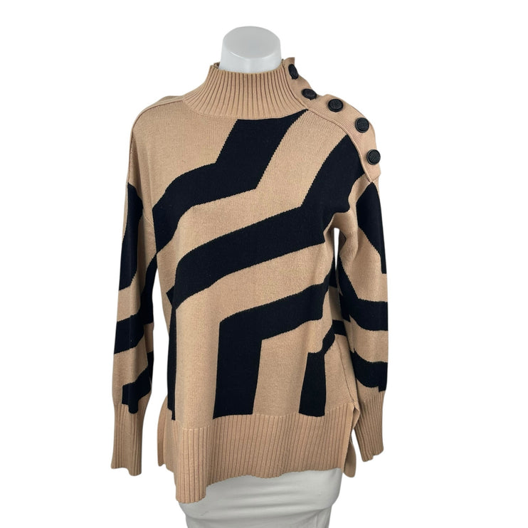River Island Tan Black Colorblock Knit Long Sleeve Turtleneck Sweater Top Size S