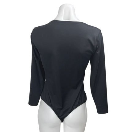 Free People Black Long Sleeve Square Neck Thong One Piece Bodysuit Top Size L