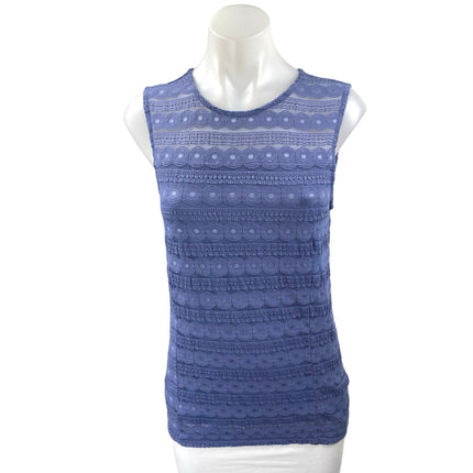 Ann Taylor Women's Blue Lace Striped Sleeveless Back Zip Blouse Tank Top Size S