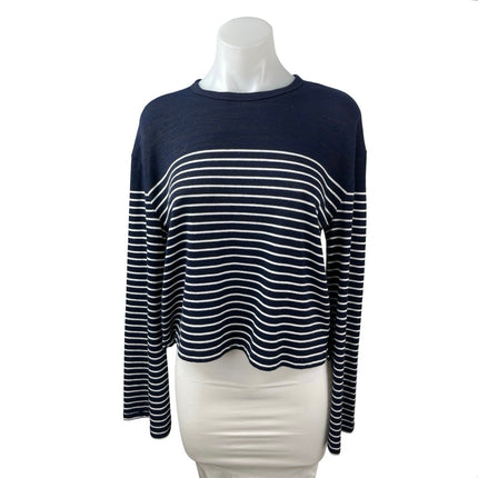 Rag & Bone Women's Navy Blue Striped Long Sleeve Boxy Knit Sweater Top Size S