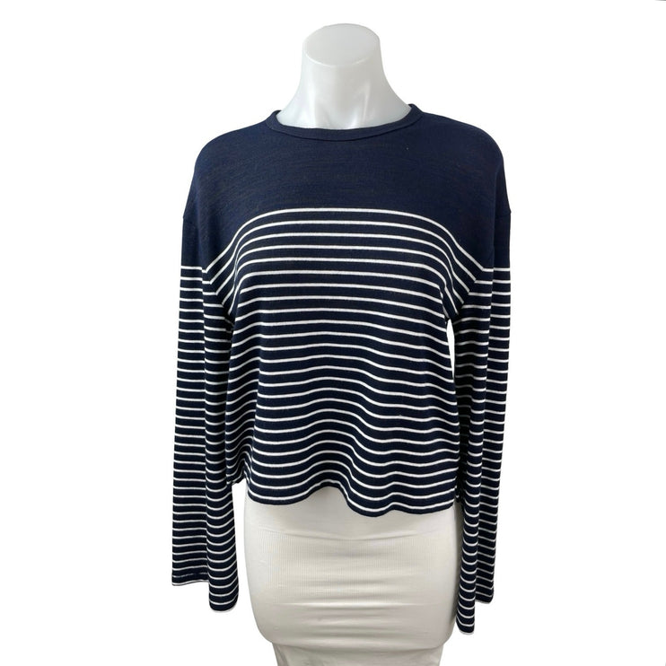 Rag & Bone Women's Navy Blue Striped Long Sleeve Boxy Knit Sweater Top Size S