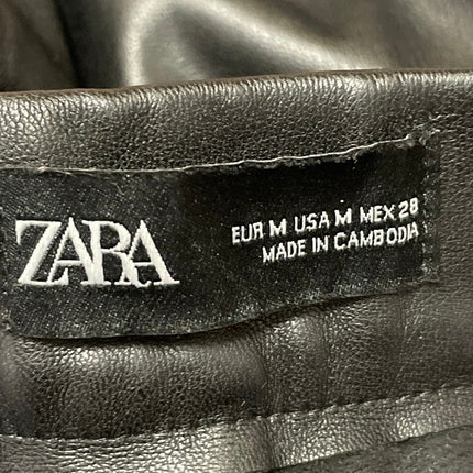 Zara Women's Black High Rise Faux Leather Vegan Flare Trousers Pants Size M