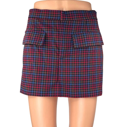 Zara Multicolor Plaid Houndstooth Pocket High Waisted Mini Skirt Skort Size M
