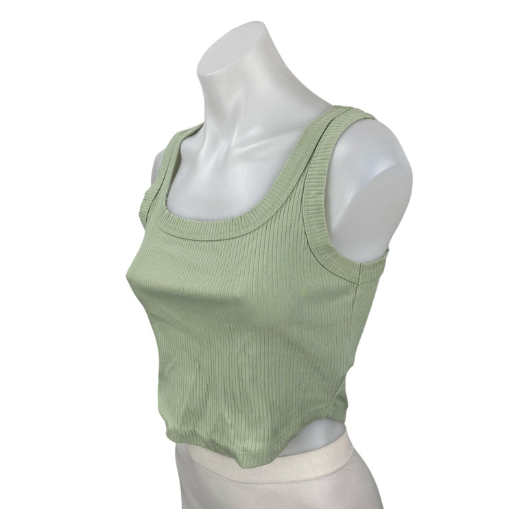 Madewell Womens Green Ribbed Knit Square Sleeveless Cropped Cami Tank Top Size S