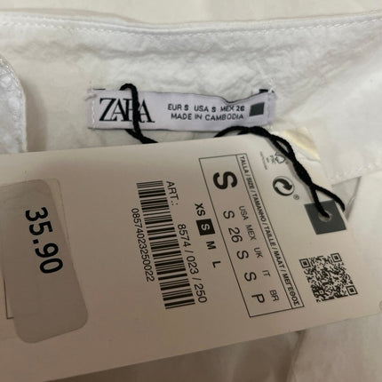 NEW Zara White Short Sleeve V Neck button Front Shirt Blouse Crop top Size S