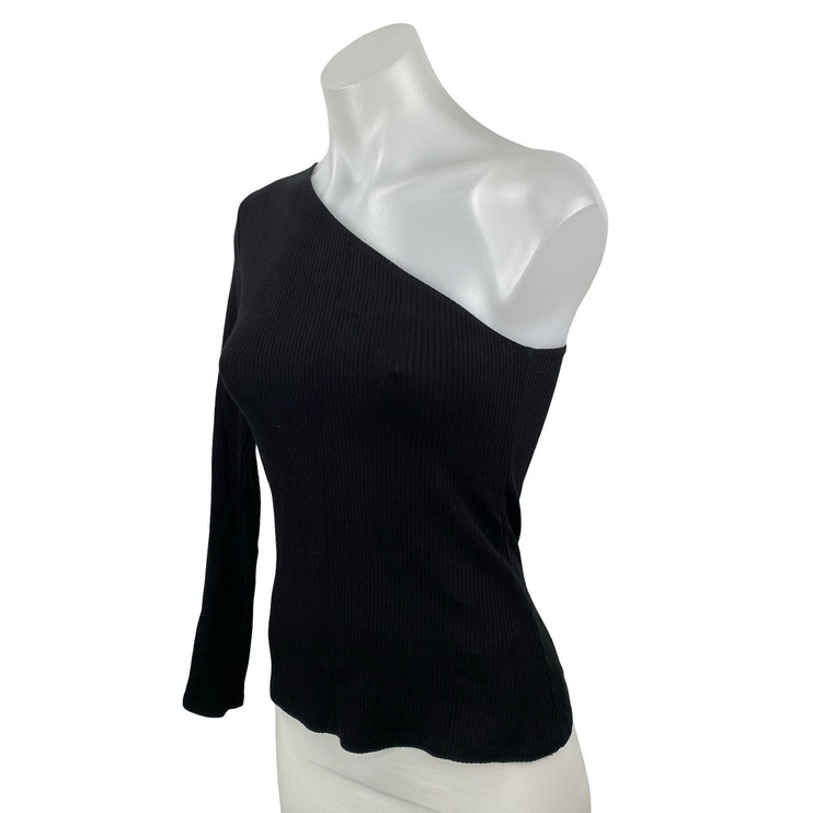 Reformation Stewart Womens Black Ribbed Knit One Shoulder Sculpt Crop Top Size S