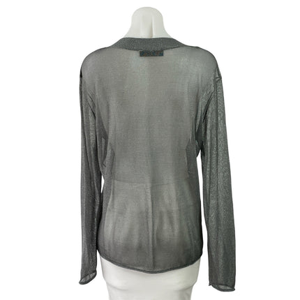 Zara Women's Dark Gray Mesh Sheer Glitter Sparkly V Neck Long Sleeve Knit Top S