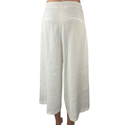 Zara Basic Women's White High Waisted Wide Leg Cropped Trouser Casual Pants Sz M