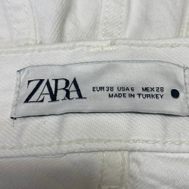 Zara The Bliss Women's White Distressed High Waist Straight Denim Jeans Pants 6