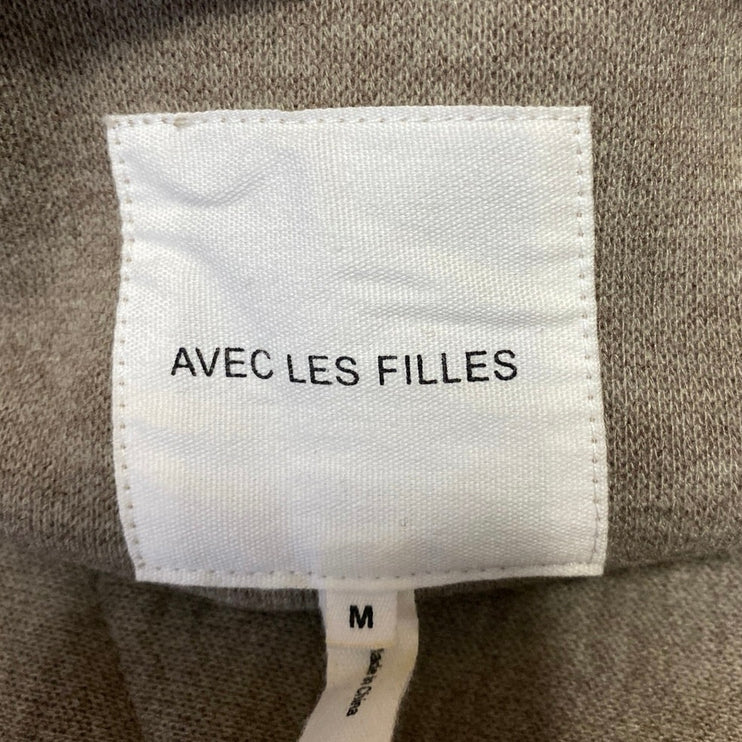 Avec Les Filles Beige Long Sleeve Button Down Pockets Shirt Shaket Coat Jacket M
