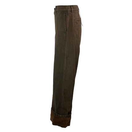 NEW Dries Van Noten Brown High Rise Folded Velvet Cuffs Wide Denim Jeans Pant 38