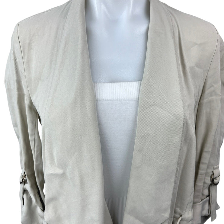 Zara Gray Long Roll Tab Sleeve Drapey Tie Waist Casual Open Coat Jacket Size XS