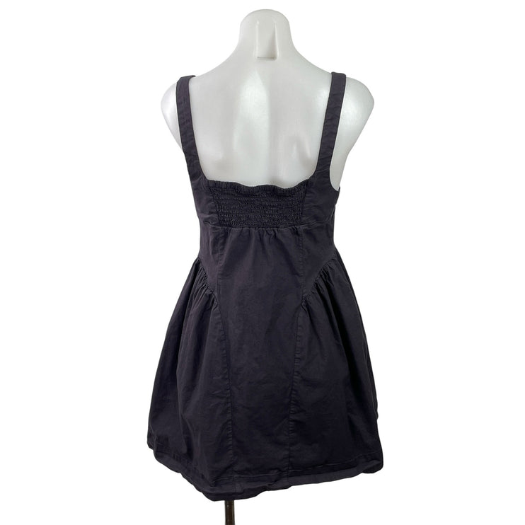 Free People Astrid Oxford Black Sleeveless Square Neck Button Down Mini Dress M