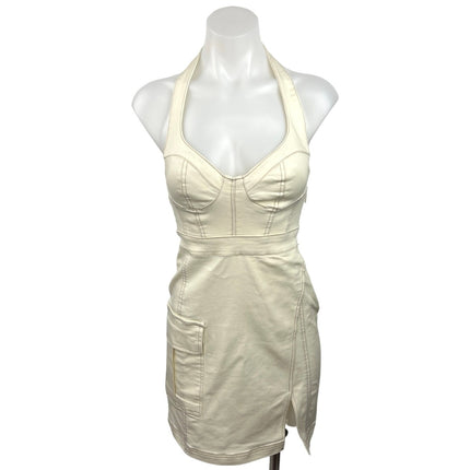 Urban Outfitters Jenny Denim Womens Cream Halter Neck Bustier Mini Dress Size XS