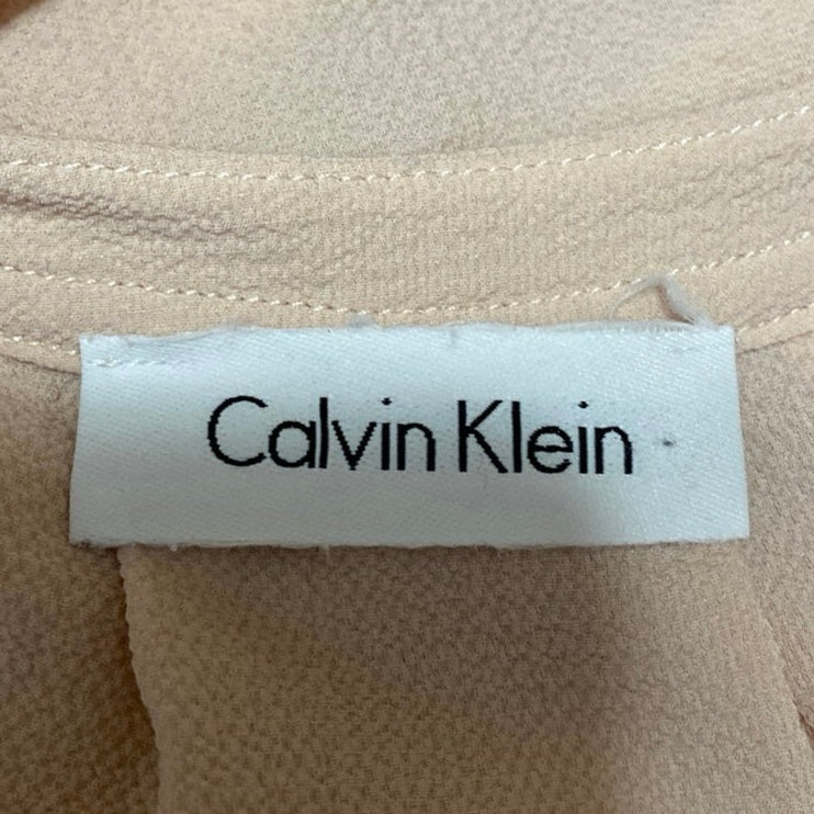 Calvin Klein Women's Beige Short Cap Sleeve V Neck Pleated Blouse Top Size S