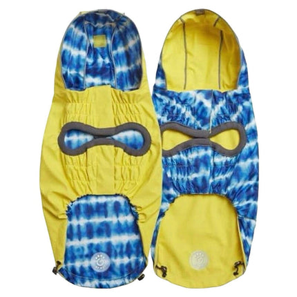 GF Pet NWT Reversible Elasto-Fit Yellow & Blue Tie Dye Print Dog Raincoat Sz XL