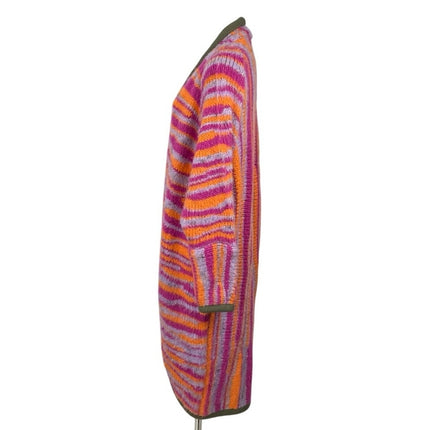 Free People Pink Tiger Abstract Crochet Long Sleeve Maxi Cardigan Sweater Top XS