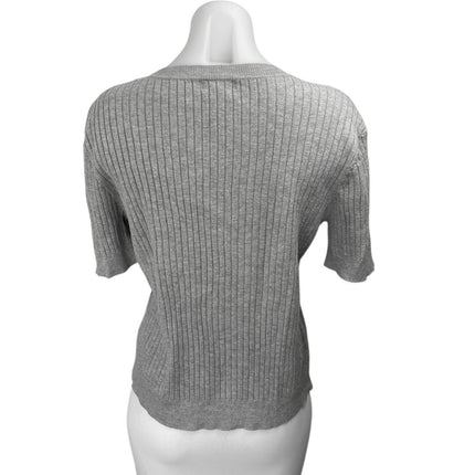 Aqua Women's Gray Ribbed Knit Short Sleeve Crew Neck Slim Fit Sweater Top Size S