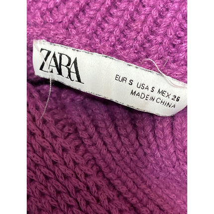 Zara Purple Pink Chunky Knit Asymmetric Collar Button Long Sleeve Crop Sweater S
