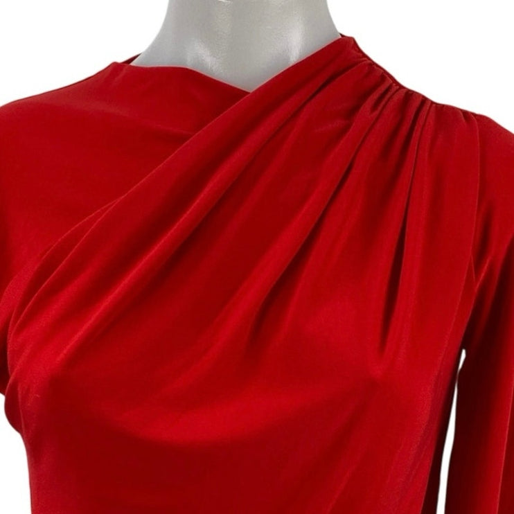 Zara Women's Red Asymmetric Draped Neck Long Sleeve Tee T-Shirt Blouse Top Sz S