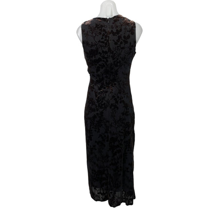 Taylor Black Brown Burn Out Velvet Sleeveless Tank Sheath Midi Dress Size 8