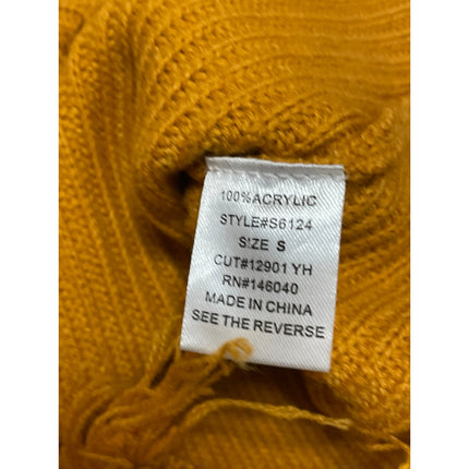 Signature 8 Women's Mustard Yellow Distressed Fringe Long Sleeve Knit Crop Top S