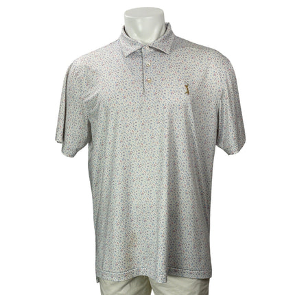 Peter Millar Mens White Cocktail Print Short Sleeve Golf Casual Polo Shirt Top L