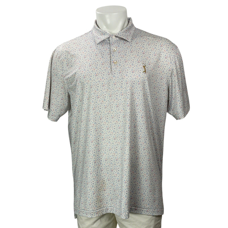 Peter Millar Mens White Cocktail Print Short Sleeve Golf Casual Polo Shirt Top L