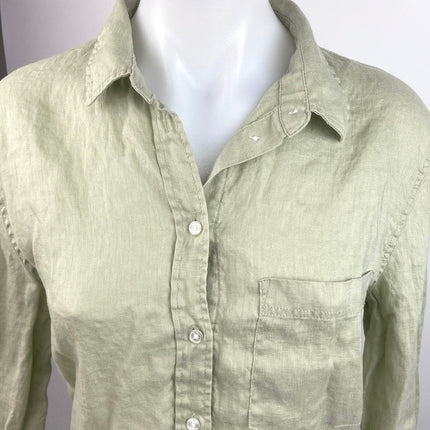 H&M Green Linen Collared Chest Pocket Long Sleeve Button Down Shirt Size M