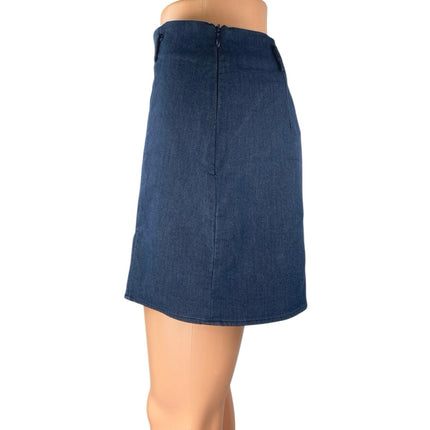Zara Blue High Waisted Front Slit Zip Mini Straight Pencil Denim Skirt Skort M