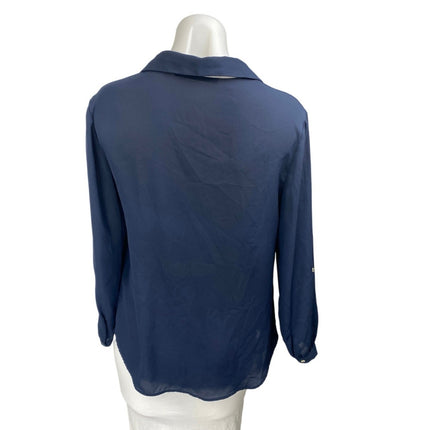 Zara Women's Blue Collar Long Sleeve Button Down Pocket Shirt Blouse Top Size S