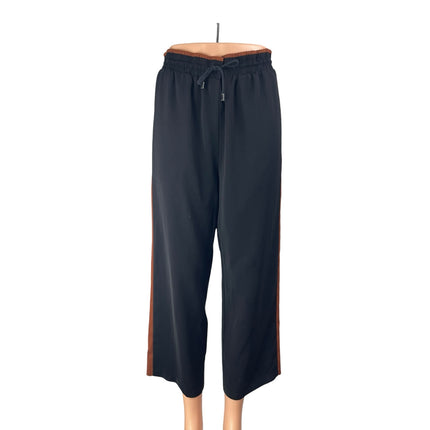 Oak + Fort Women's Black Elastic Waist High Rise Wide Leg Trouser Pants Size M