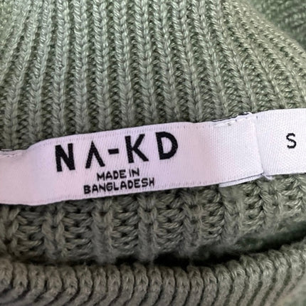 NA-KD Green Chunky Knit Balloon Long Sleeve High Neck Pullover Sweater Top Sz S