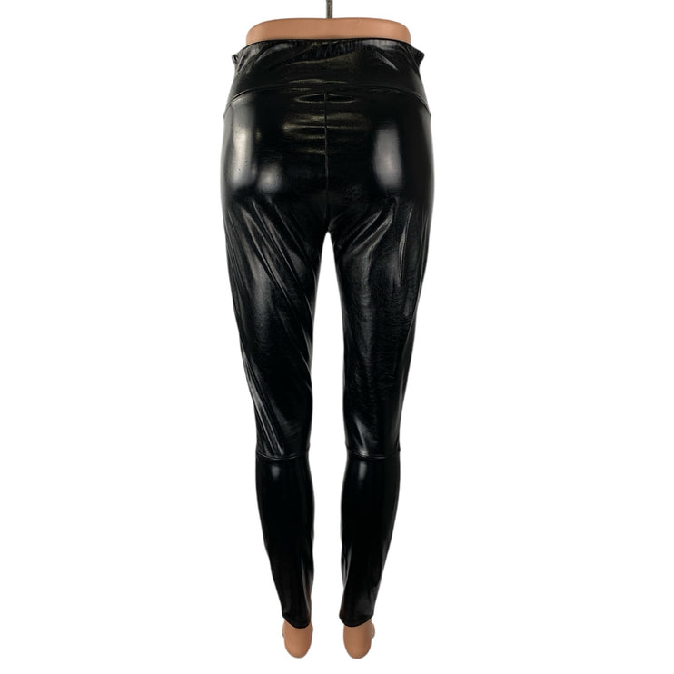 Spanx Womens Black Faux Leather Vegan High Waisted Leggings Casual Pants Size S