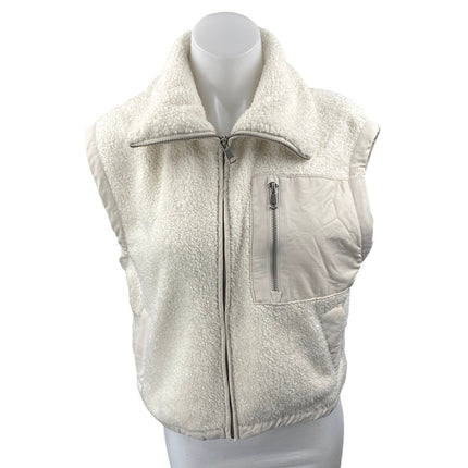 Abercrombie & Fitch White Faux Fur Sherpa Full Zip Sleeveless Vest Jacket XS