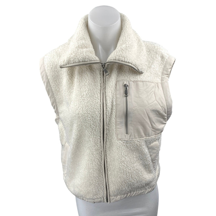Abercrombie & Fitch White Faux Fur Sherpa Full Zip Sleeveless Vest Jacket XS
