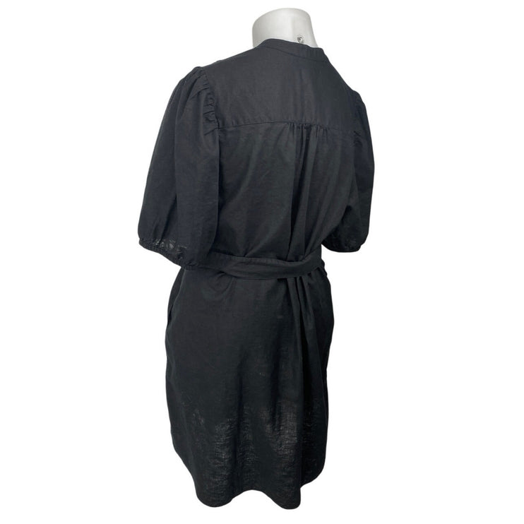 Gap Womens Black Short Sleeve Button Down Tie Waist Midi Shirt Dress Size XXL