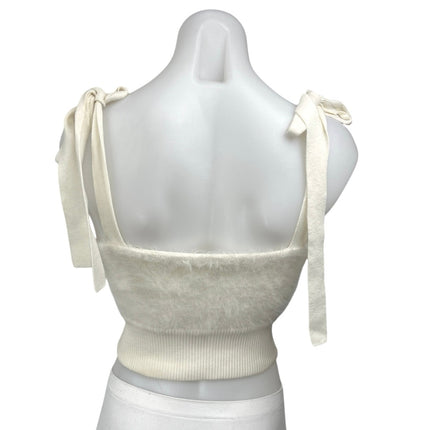 Urban Outfitters Cream Sleeveless Faux Fur Tie Strap Knit Crop Tank Top Size M