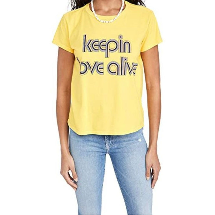 Mother Women's Yellow Keepin Love Alive Graphic Basic T Shirt Tee Top Size M