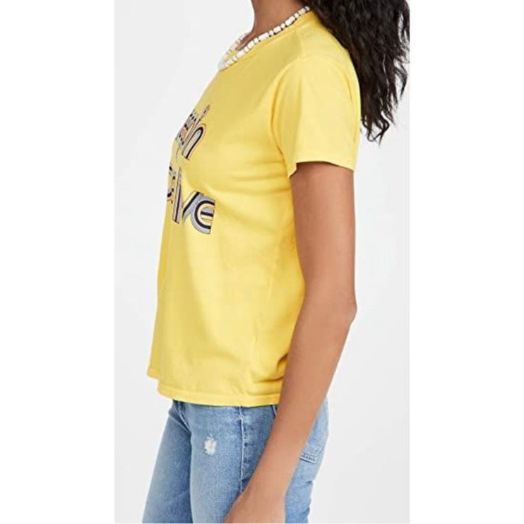 Mother Women's Yellow Keepin Love Alive Graphic Basic T Shirt Tee Top Size M