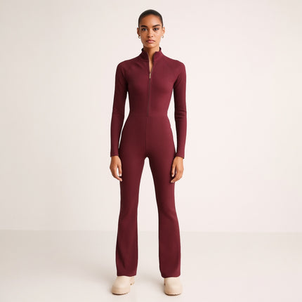 Athleta Alicia Keys Goddess Purple Rib Long Sleeve Zip Up Bodysuit Jumpsuit XXS