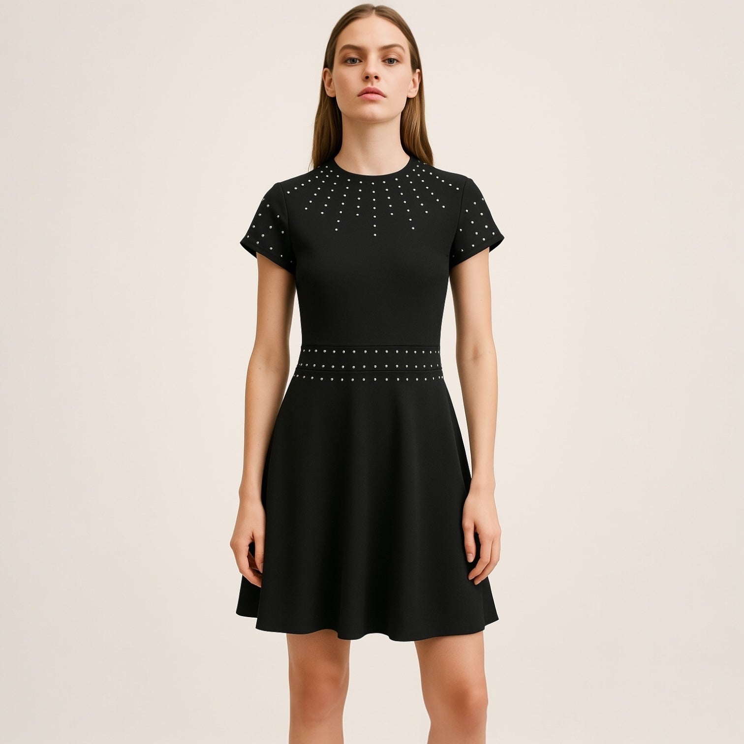 H&M Black Cap Sleeve Crew Studded Rhinestone A Line Fit & Flare Mini D Brie H&M Black Cap Sleeve Crew Studded Rhinestone A Line Fit & Flare Mini D Brie