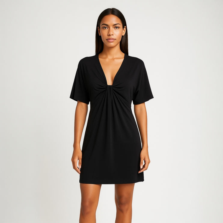 Banana Republic Black V-neck Knot Front Stretch Short Sleeve Mini Dress Size XS