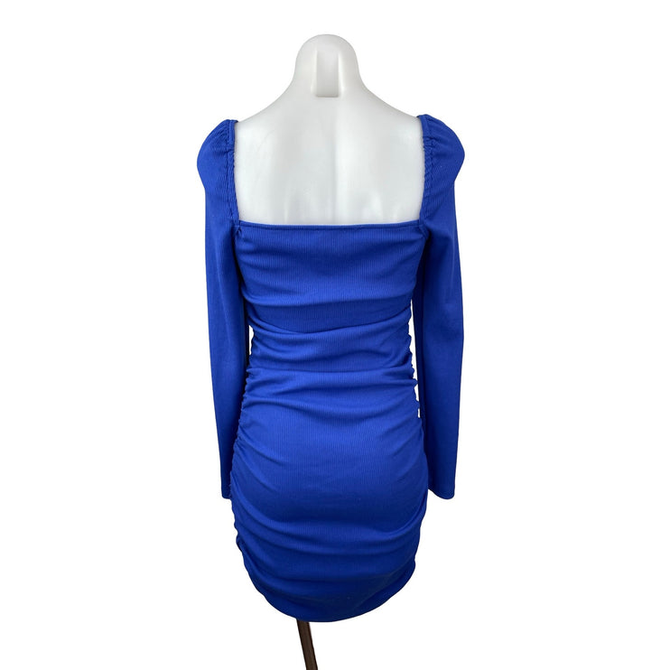 Princess Polly Portia Blue Ribbed Square Neck Long Sleeve Mini Bodycon Dress 6